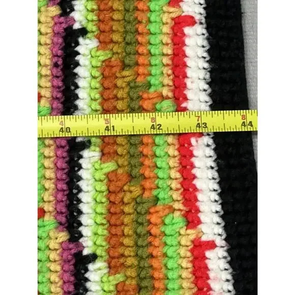 VINTAGE AFGHAN THROW BLANKET RUG 1970s RETRO MULTI-COLOR 62x44 - Picture 5 of 9